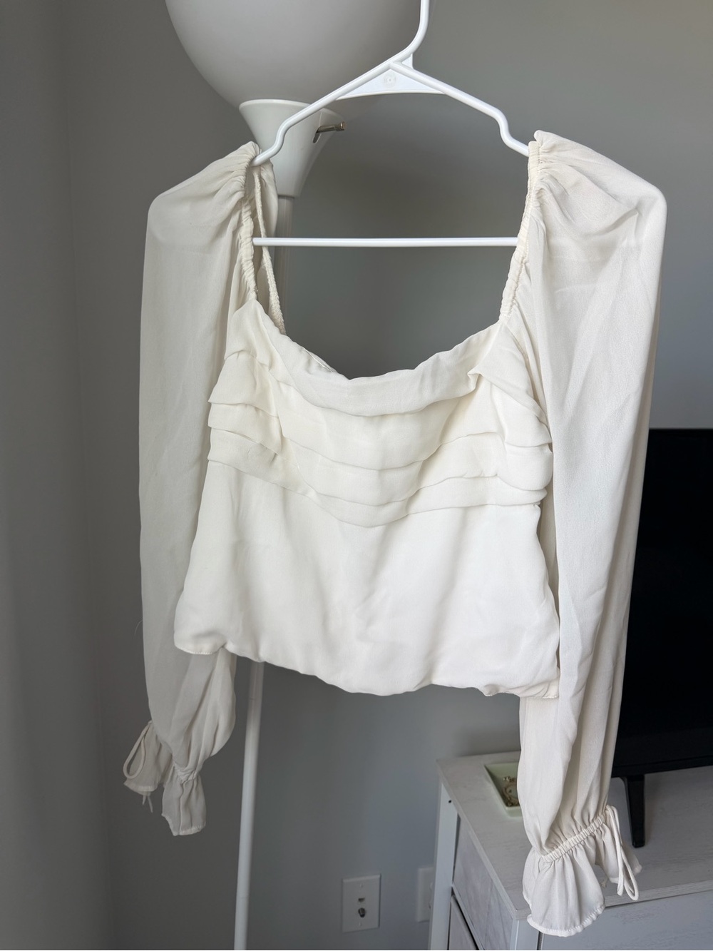 Abercrombie & Fitch Cream Ruffle-Yoke Long Sleeve Blouse